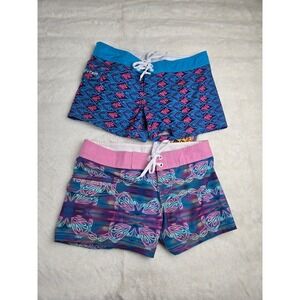 Tormenter Womens Board Shorts Bundle Size 0 Blue Pink Fish Sea Turtle 2 Pairs